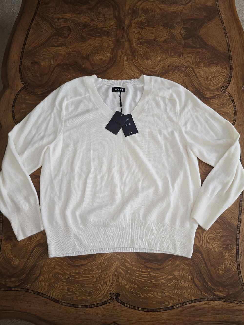 NAADAM 100% Cashmere Relaxed V-Neck Ivory Sweater, Womens Size M